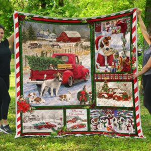 Jack Russell Red Truck Christmas Premium Quilt Home Decor  Quilt